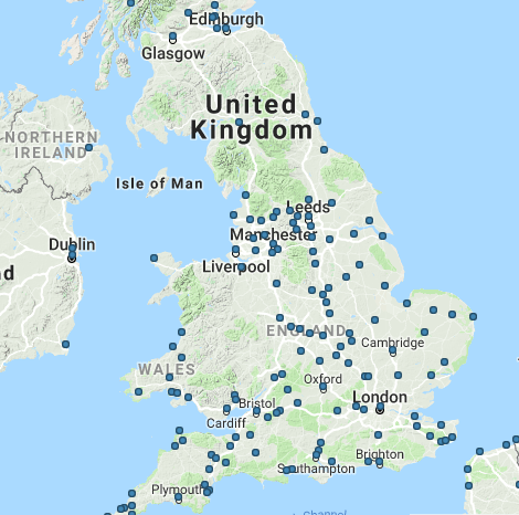 Bus routes coach map network Megabus National Express UK destinations